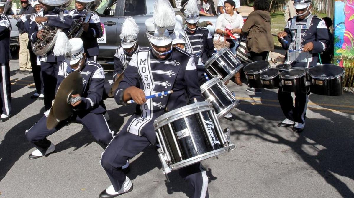 Cornelius Jackson and the Moss Point Drum Corp perform during the MLK Day parade, Monday, Jan. 18, 2016. This year’s parade begins at 11 a.m. Monday.