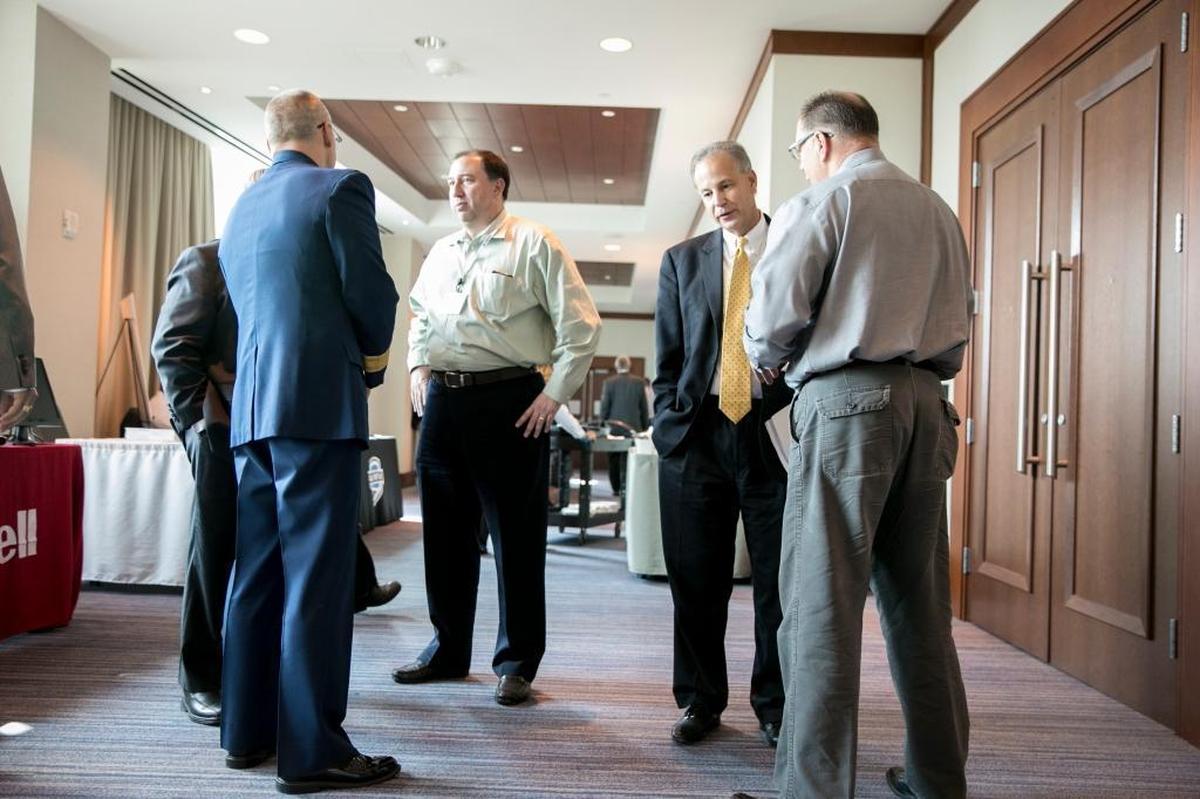 Scott Angelle, second from right, the top safety official at the Interior Department appointed by President Donald Trump, at an oil and gas industry forum in Houston, Sept. 20, 2017. Angelle’s leveraging of his role as a safety official to help channel the industry’s financial concerns and loosen regulations represents a sharp departure from his predecessors at the agency.