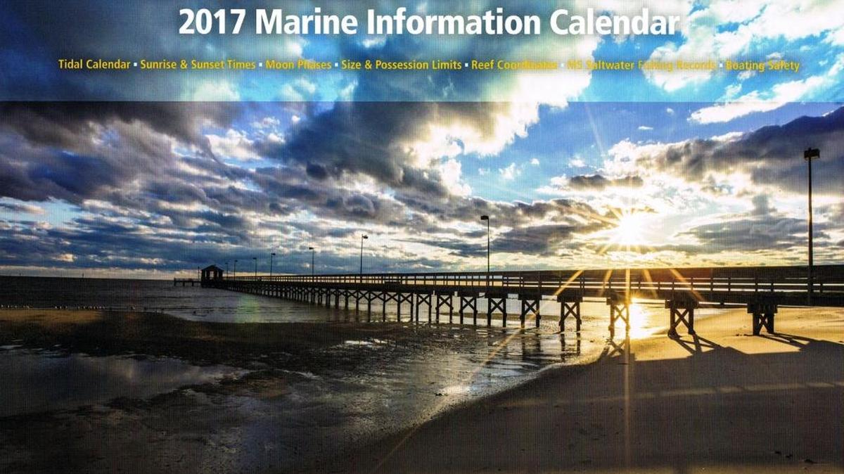This photo by Scott Breazeale of Gulfport is featured on the cover of the 2017 MDMR Marine Information Calendar. The photo shows the Lighthouse Pier in Biloxi.