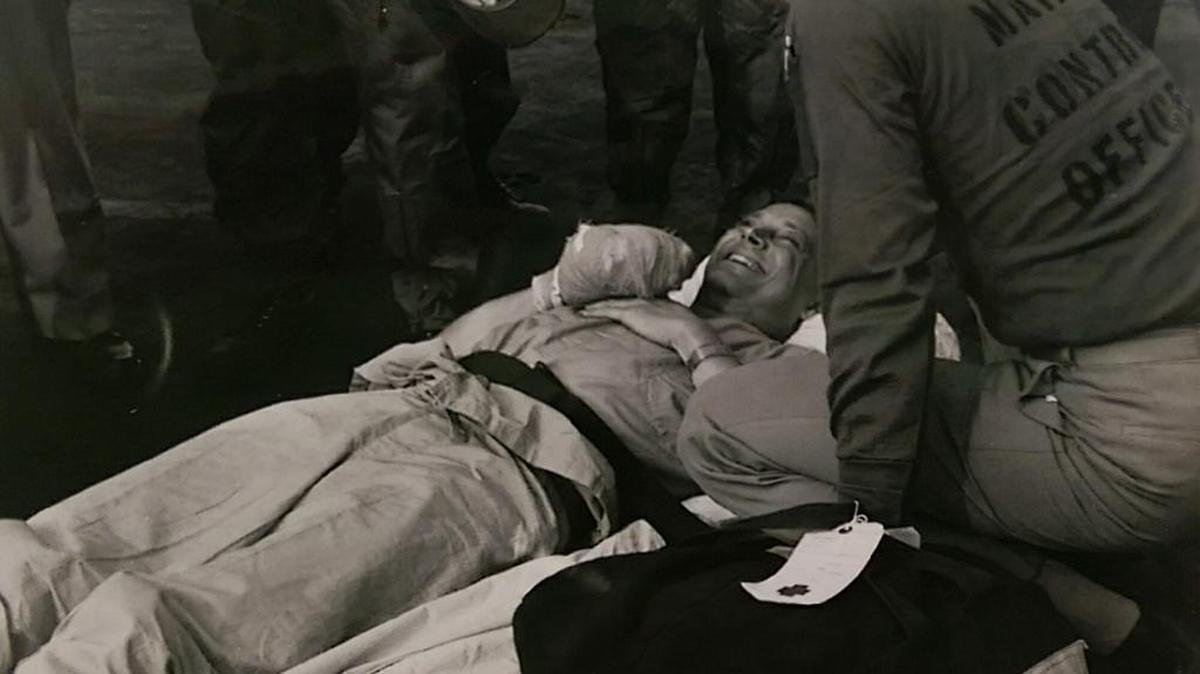 Capt. Austin Lindsey was smiling even though he was severely injured in Vietnam in 1965.