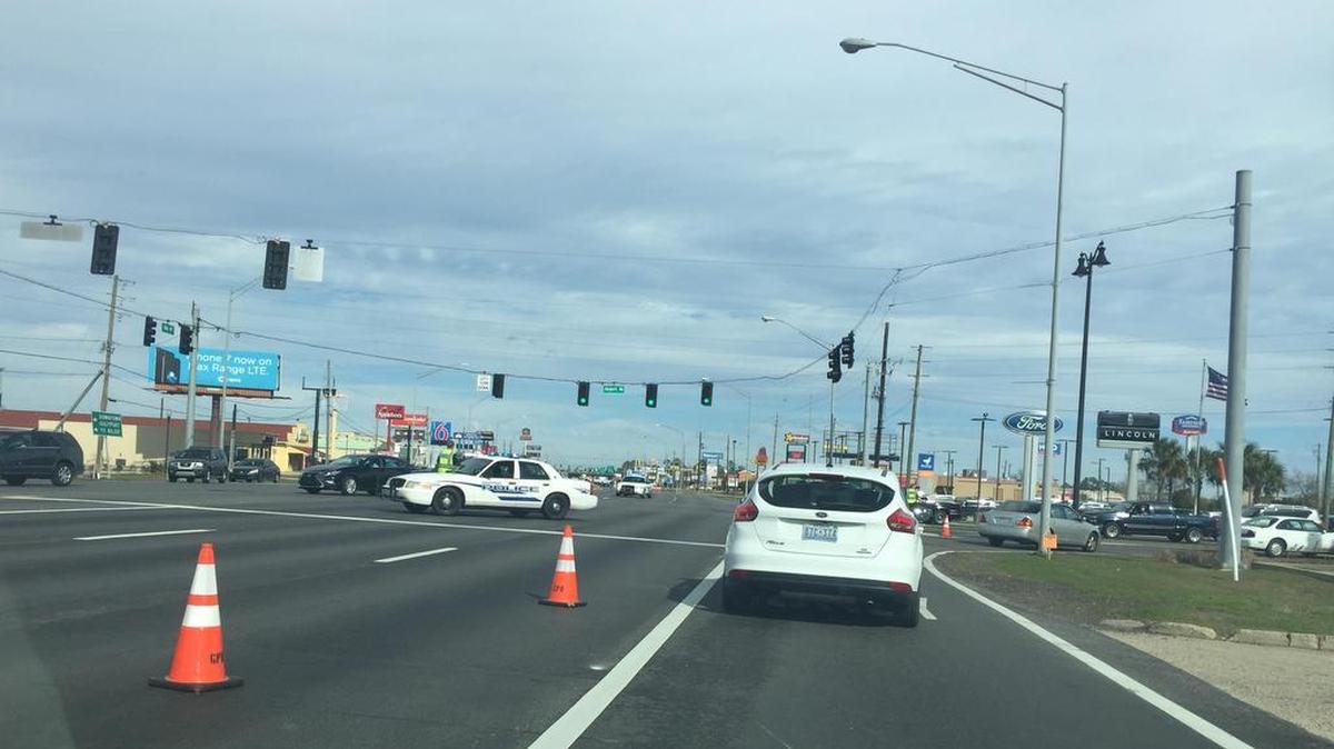Traffic was blocked Thursday morning at U.S. 49 northbound in Gulfport near the Wal-Mart Supercenter.