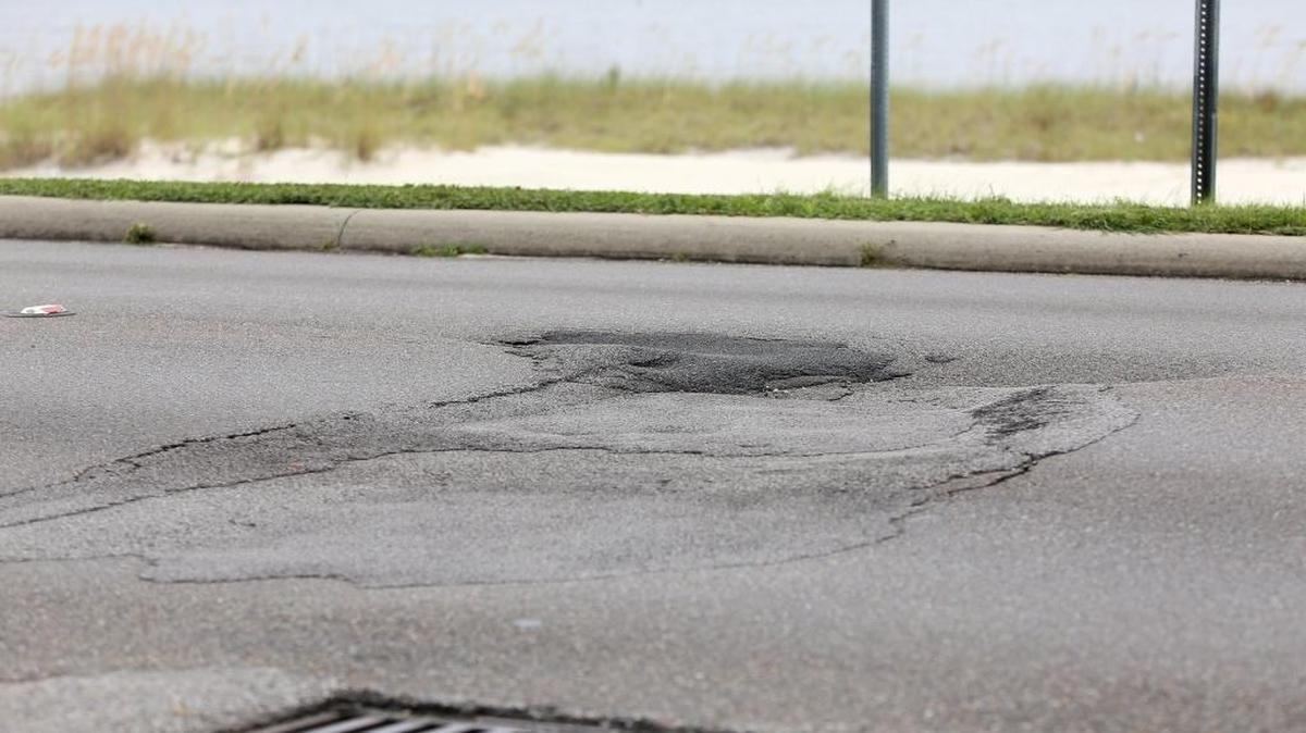 Potholes created in part by this year’s heavy rains may pose a problem for westbound traffic on U.S. 90 near Seashore Oaks.
