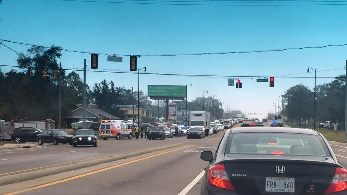 Traffic is delayed in the northbound lanes of Cowan-Lorraine Road in Gulfport on Tuesday afternoon because of a traffic accident.