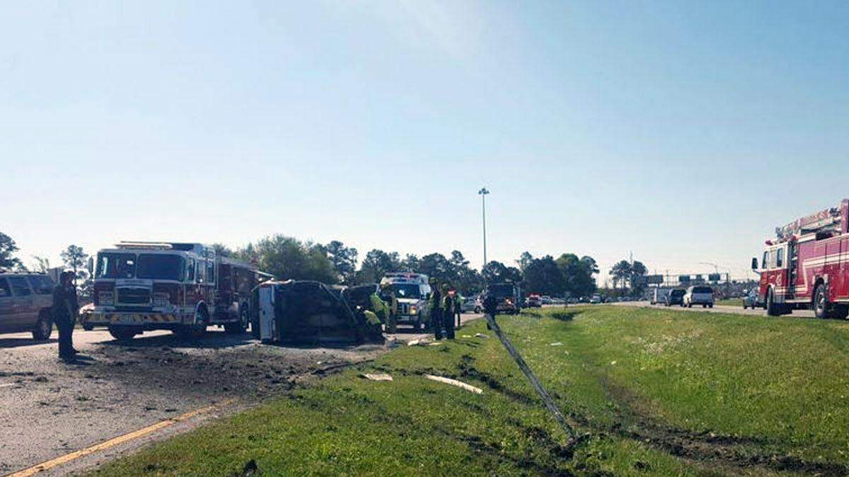 A lane of U.S. 49 in Gulfport was closed Monday while first responders work a one-vehicle accident.