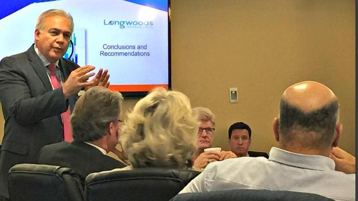 Milton Segarra, CEO of MS Gulf Coast Convention and Visitors Bureau, now Coastal Mississippi, tells the tourism board’s members in 2018 that changes need to be made to bring more tourists to the Coast, starting with a strong brand. The current commissioners called a special meeting to discuss Segarra’s performance.