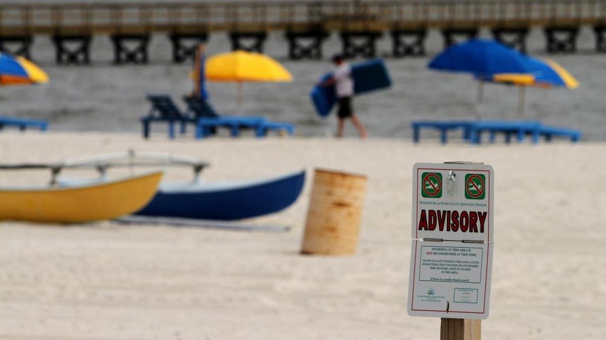 The Mississippi Department of Environmental Quality posts advisories that warn beachgoers against swimming in the Mississippi Sound when bacteria reaches unsafe levels.
