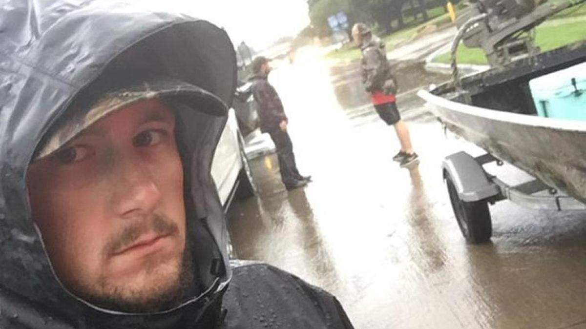 Jordy Bloodsworth, a member of the volunteer group known as the "Cajun Navy," raced to Texas from Louisiana to help flood victims.