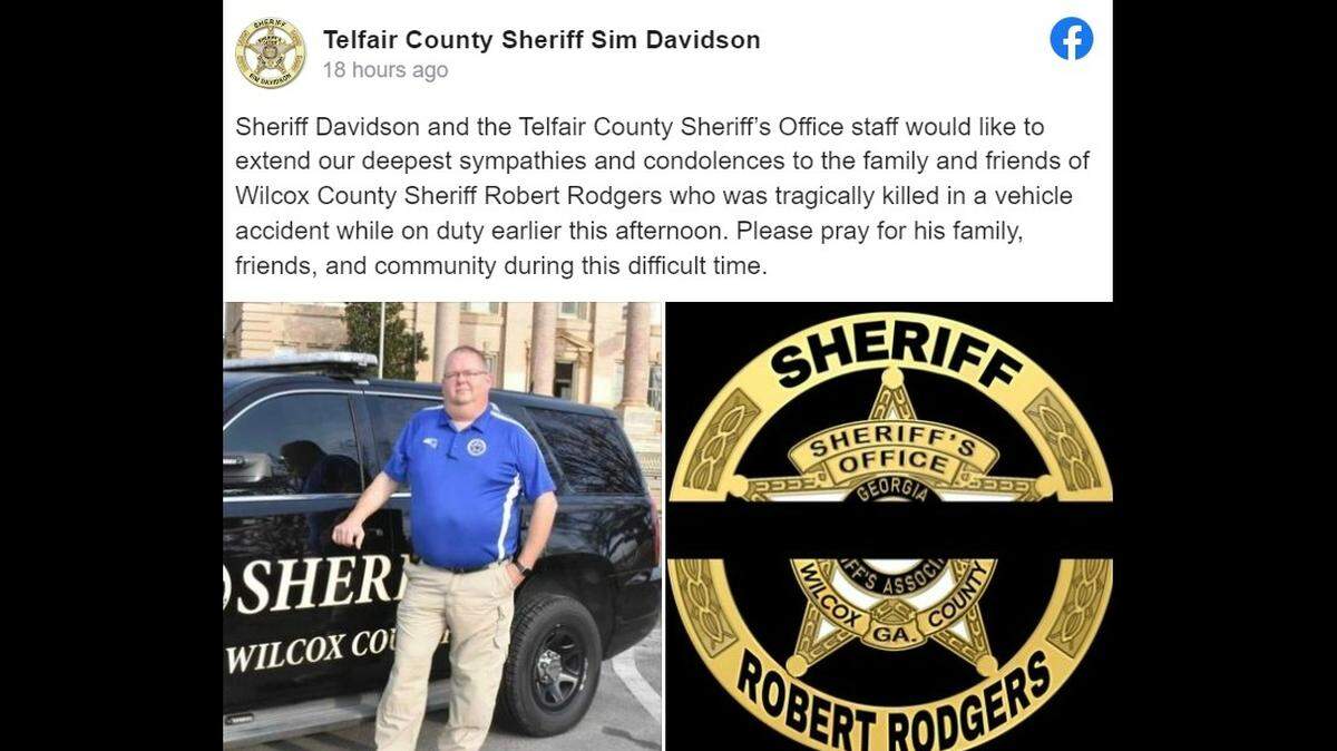 Wilcox County Sheriff Robert Rodgers lost control of his car and crashed while responding to a call, reports say. He died as the scene.
