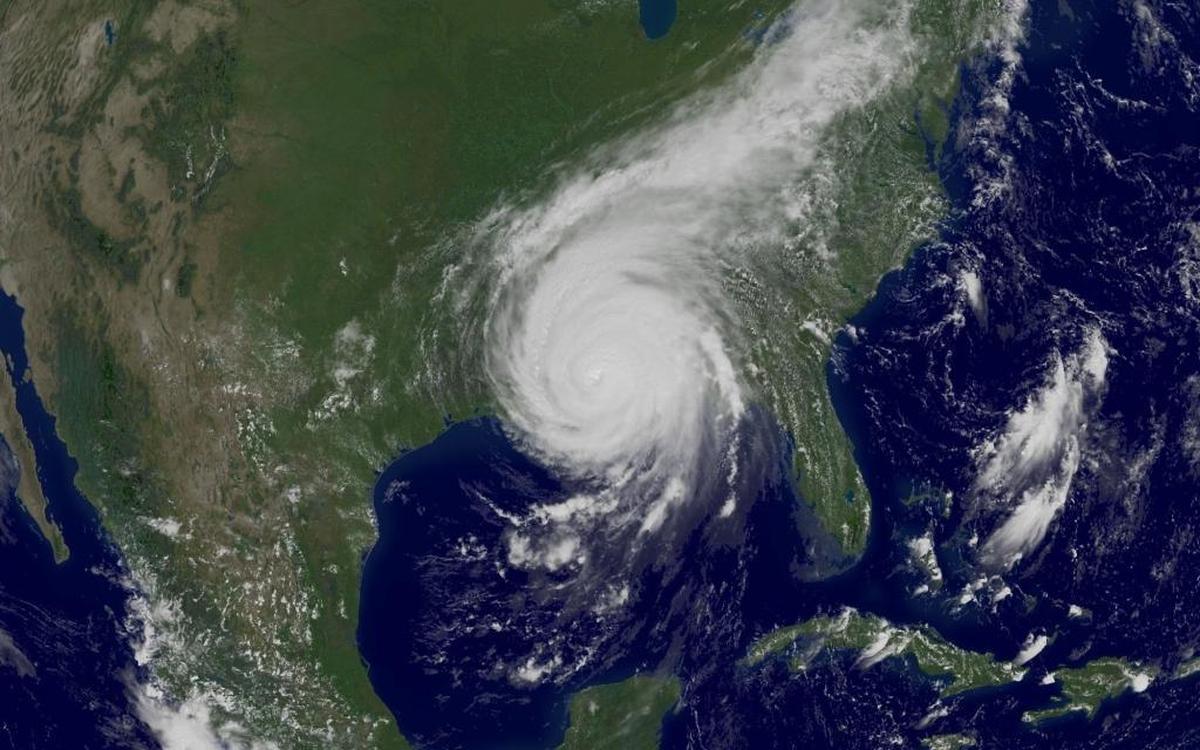 This NOAA satellite image taken on Monday, Aug. 29, 2005, at 2:02 p.m EDT, shows Hurricane Katrina as it came ashore in Mississippi.