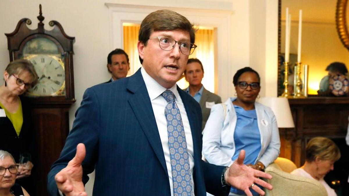In this May 16, 2018 photo, State Rep. David Baria, D-Bay St. Louis, speaks about his platform to supporters at a fund-raiser, in Jackson, Miss. Baria is among several people seeking the nomination of their party for a shot at the Republican-held U.S. Senate seat in Mississippi.