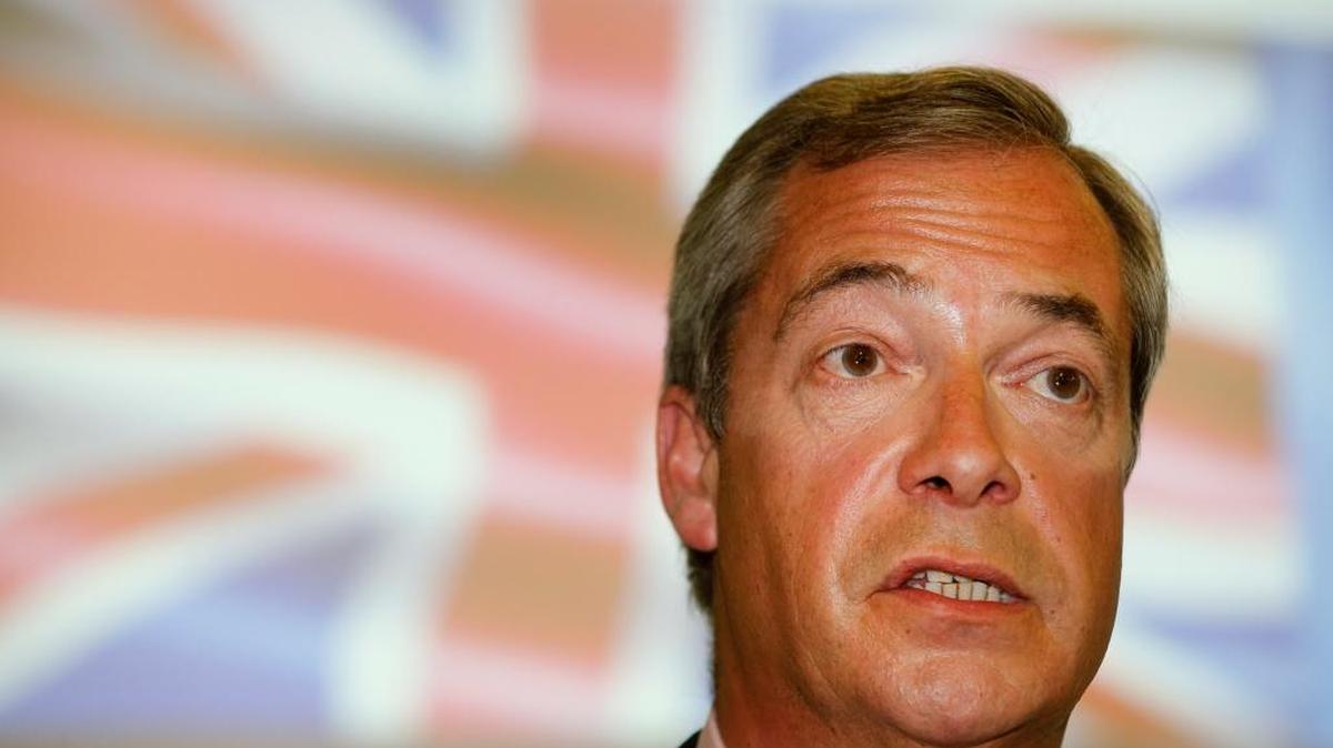 In this June 22, 2016 file picture Nigel Farage of UKIP makes a speech in London.