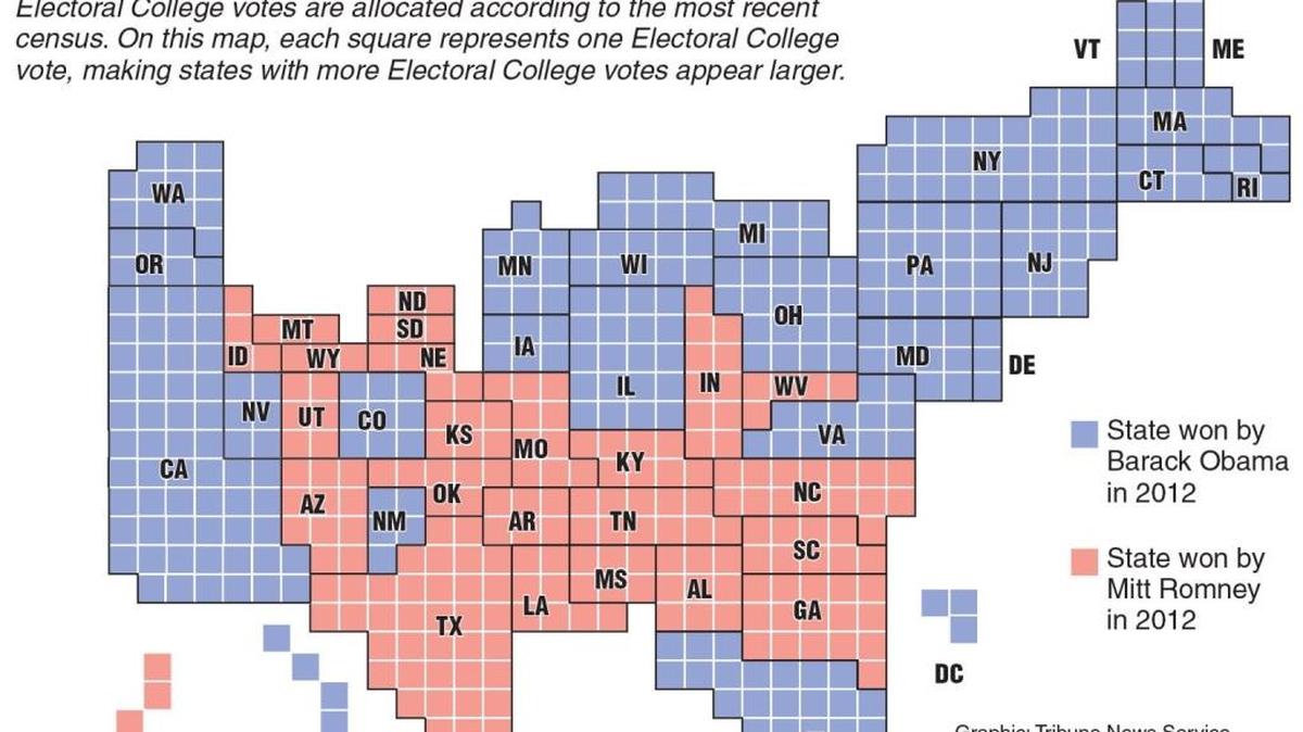 Map of electoral college votes per state.
