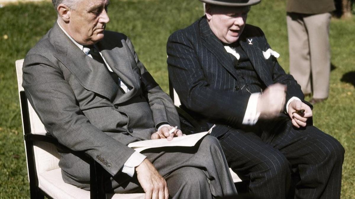 U.S. President Franklin D. Roosevelt, left, and British Prime Minister Winston Churchill confer at the Allied Conference in Casablanca, Morocco, Jan. 1943. Can you imagine our current leaders dealing with World War II?