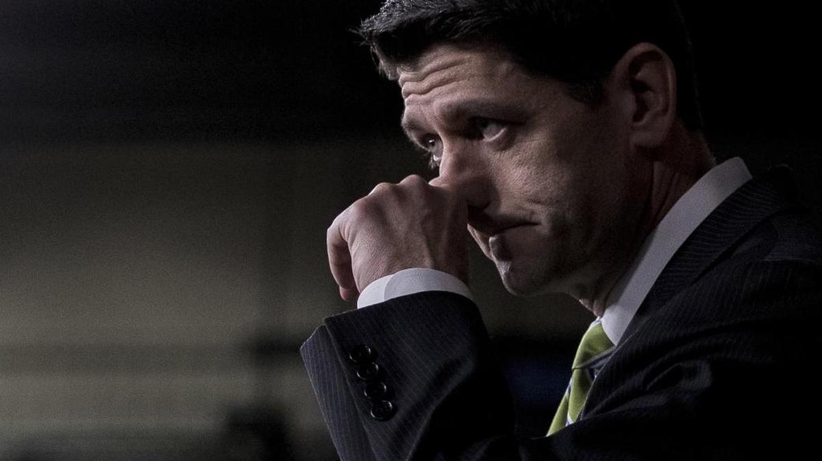 House Speaker Paul Ryan of Wis., pauses at a news conference on Capitol Hill in Washington on Friday after Republican leaders abruptly pulled their troubled health care overhaul bill off the House floor, short of votes and eager to avoid a humiliating defeat for President Donald Trump and GOP leaders.