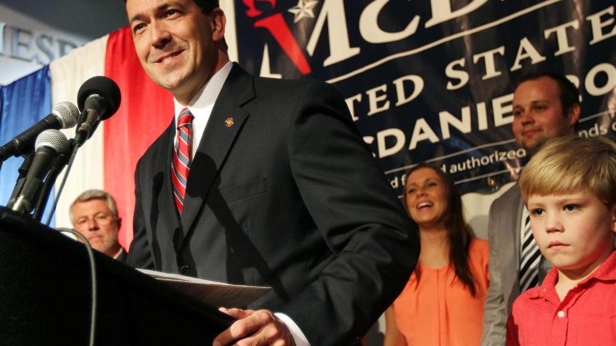 Chris McDaniel addresses his supporters after falling behind in a heated GOP primary runoff election against incumbent U.S. Senator Thad Cochran in 2014.