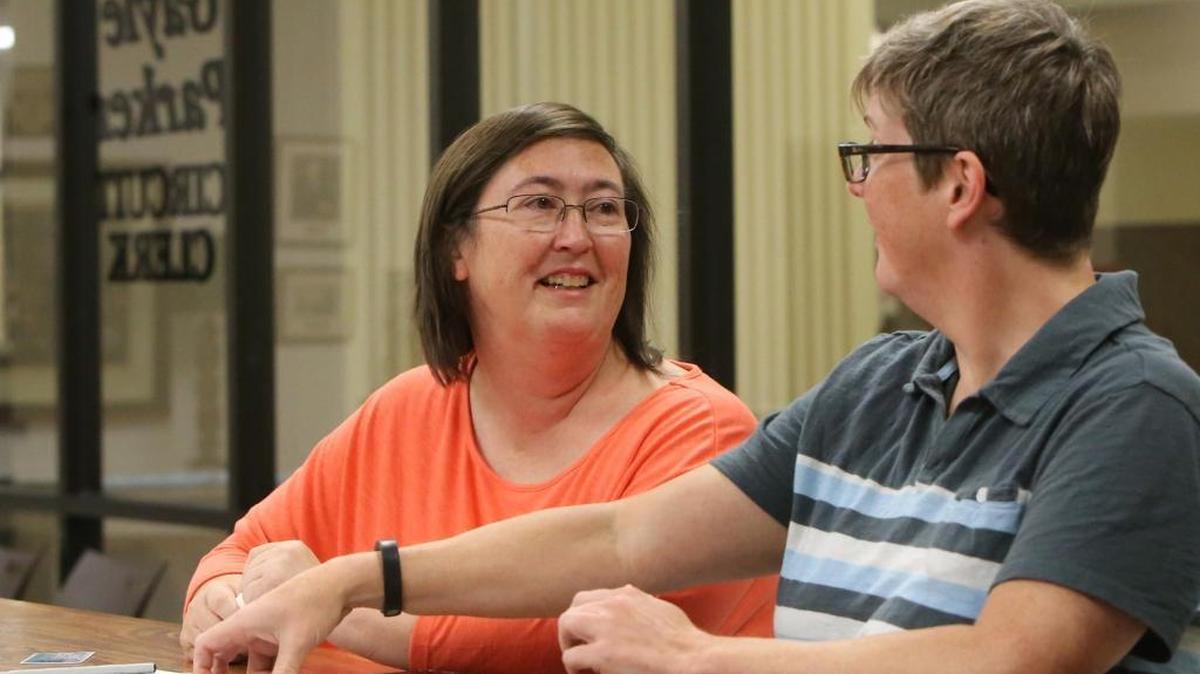 Deborah Watkins, left, and Anita Twiner of Long Beach apply for a marriage license at the Harrison County Courthouse in Gulfport on Monday June 29, 2015. On Thursday, Judge Carlton Reeves declared HB1523, a law many considered a reaction to gay marriage in Mississippi, unconstitutional.