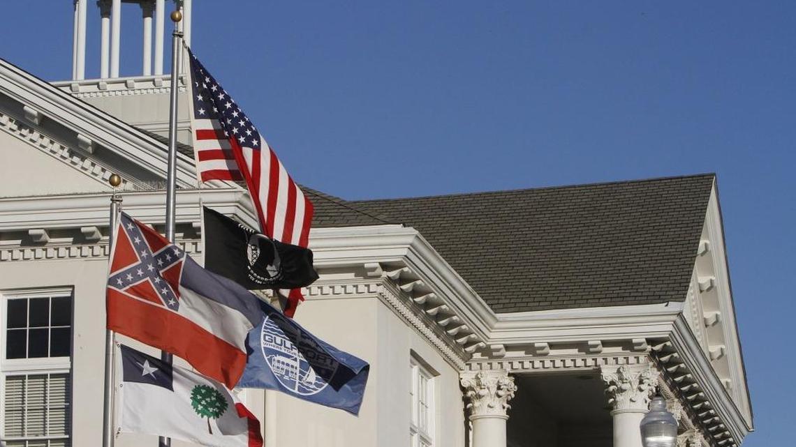 The city of Gulfport flies the current state flag and the "Magnolia" flag that flew over Mississippi from 1861 to 1894 when the current state flag was put into use.