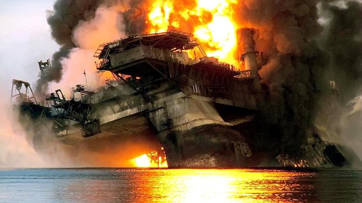 The off shore oil rig Deepwater Horizon burns in the Gulf of Mexico April 21, 2010.