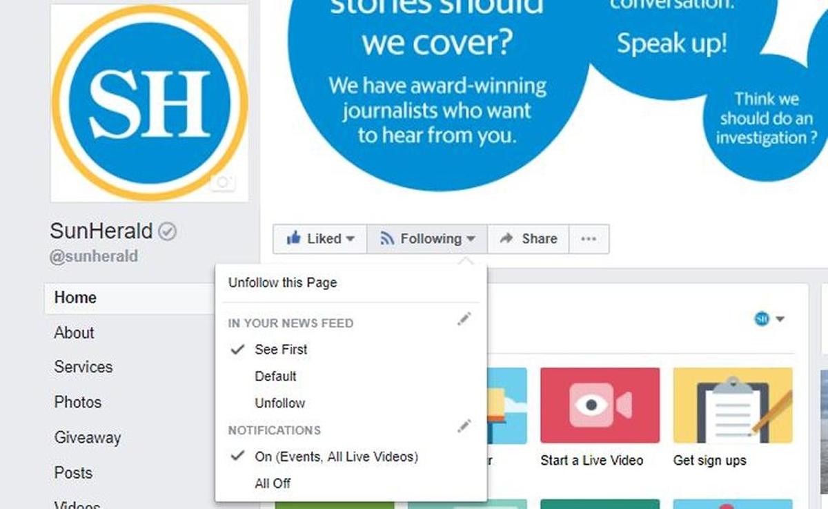 Here’s how to keep seeing Sun Herald in your Facebook News Feed