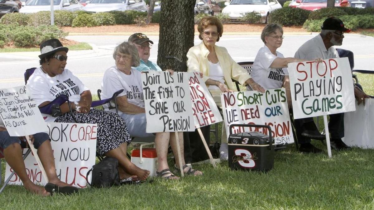 Singing River Health System retirees staged protests after their pension failed, including this one outside Singing River Hospital in Ocean Springs in June 2015. They also filed lawsuits in state and federal court seeking to find out why the pension failed and recover the retirement payments they were promised.