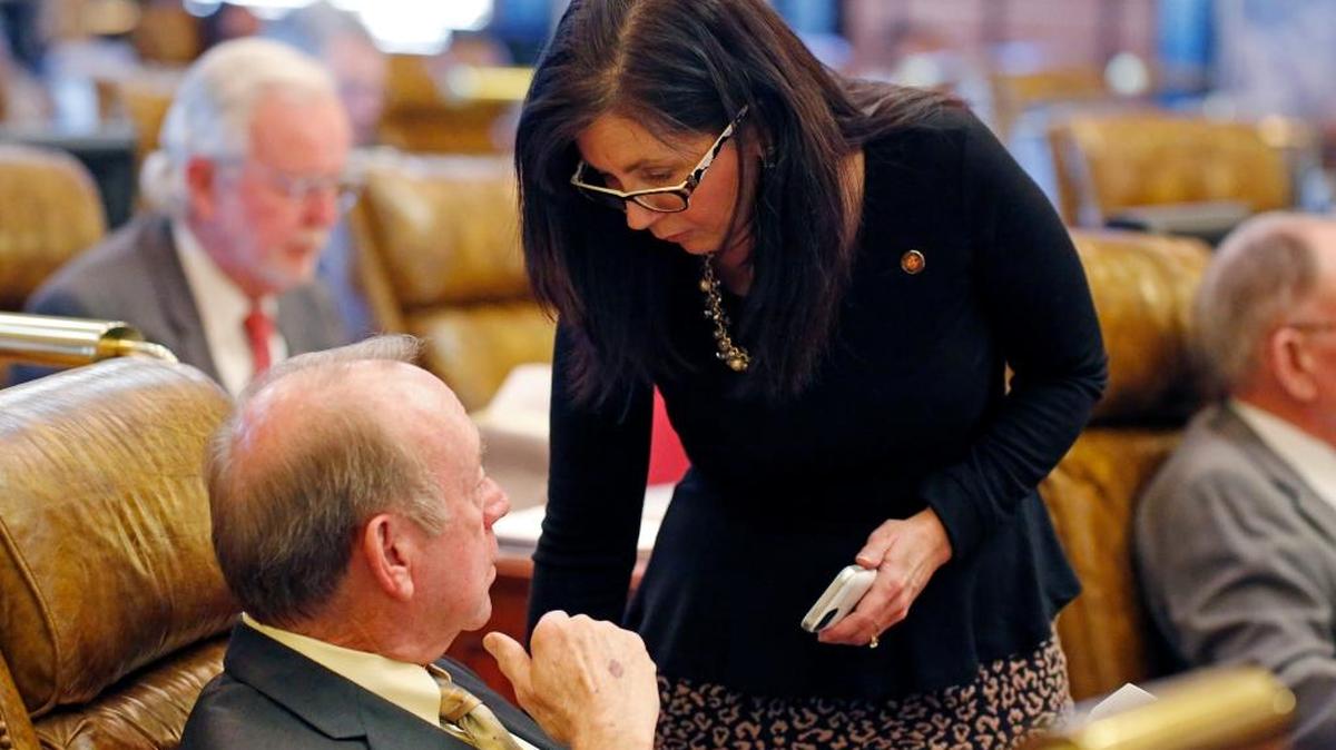 State Sen. Angela Burks Hill, R-Picayune, confers with Sen. Phillip Gandy, R-Waynesboro at the Capitol in 2015. She has filed a bill that would shield doctors from liability against a claim that a child shouldn’t have been born.