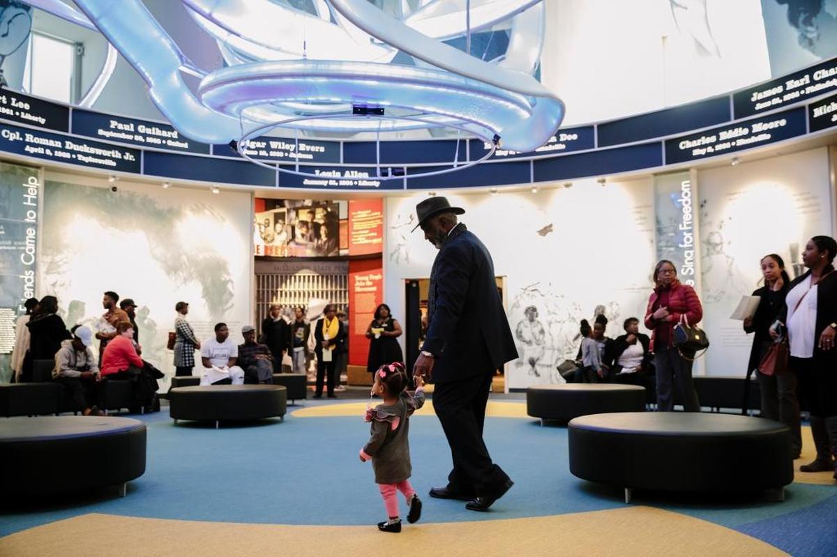 The heart of the new Mississippi Civil Rights Museum, a soaring space filled with natural light with images honoring civil rights activists, in Jackson, Miss., Dec. 10, 2017. The museum, with its concentrated time frame — roughly 30 years between World War II and the mid-1970s — refuses to sugarcoat history.