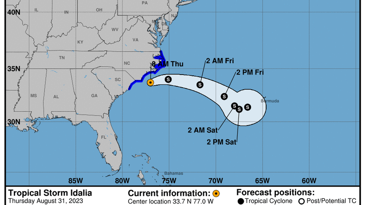 This graphic created by the National Weather Service/NCEP Weather Prediction Center (WPC) shows the projected path.
NATIONAL HURRICANE CENTER