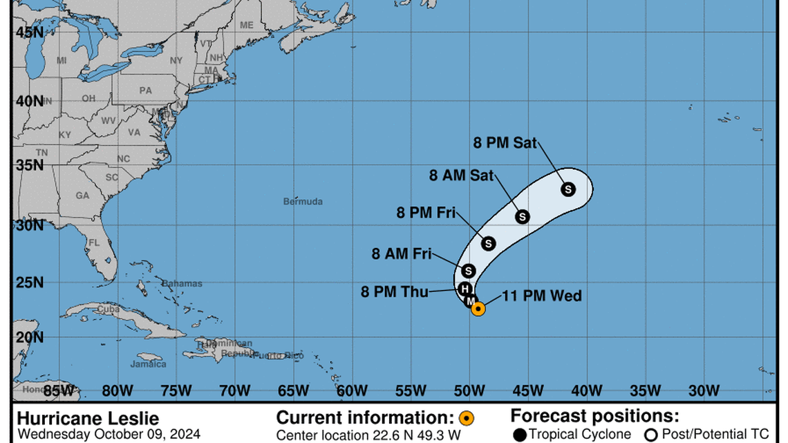 Category 2 Hurricane Leslie: Thursday, Oct 10 update from the NHC on latest developments