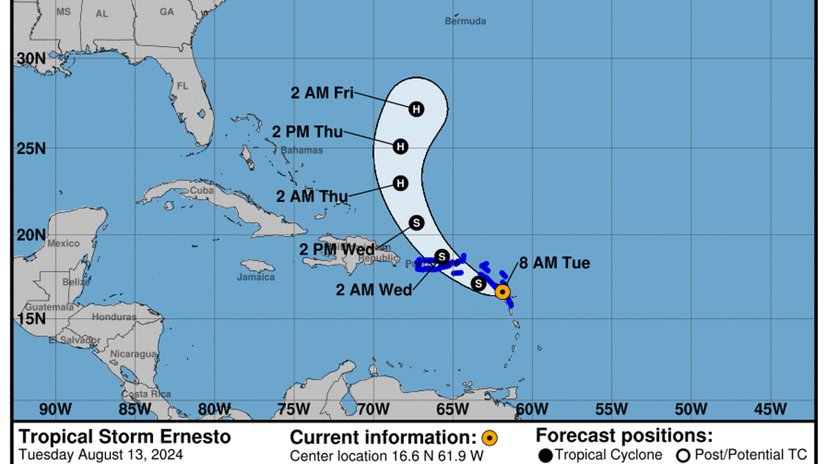 This graphic created by the National Weather Service/NCEP Weather Prediction Center (WPC) shows the projected path.
NATIONAL HURRICANE CENTER