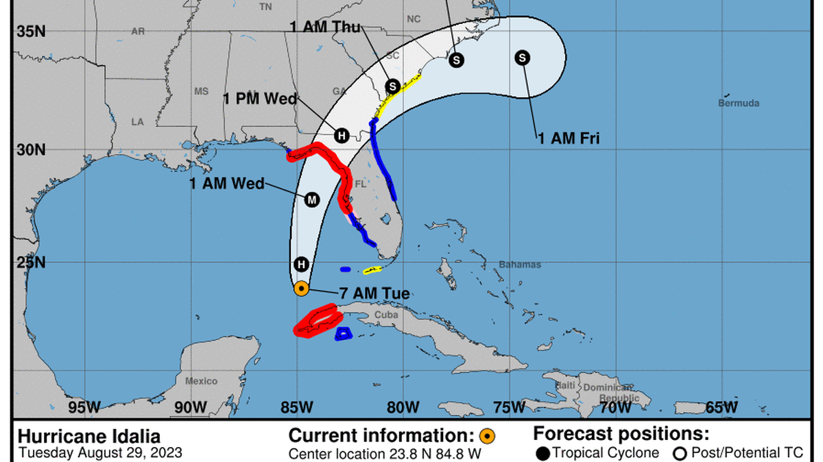 This graphic created by the National Weather Service/NCEP Weather Prediction Center (WPC) shows the projected path.
NATIONAL HURRICANE CENTER