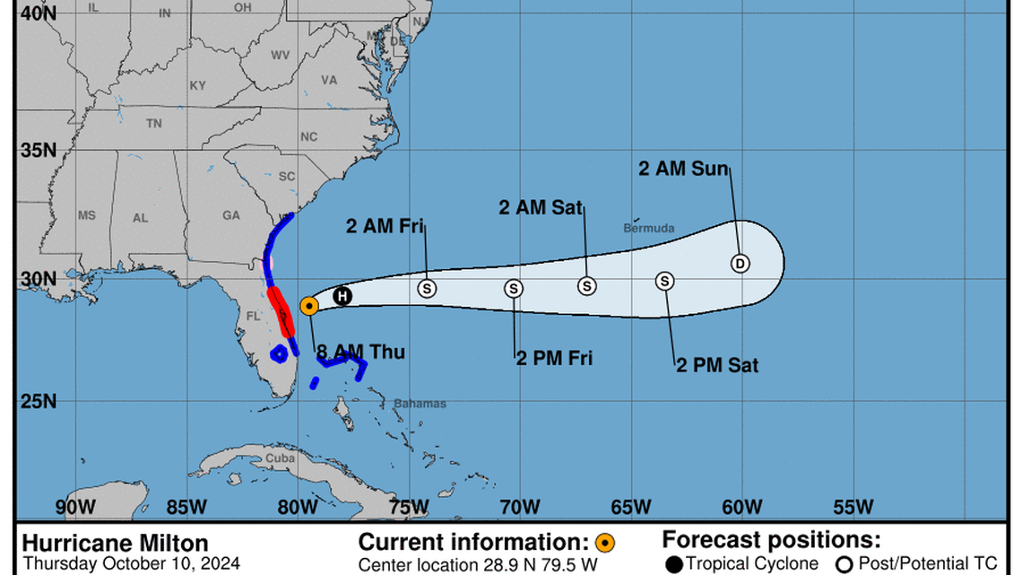 Latest update from the National Hurricane Center on Category 1 Hurricane Milton for Thursday, Oct 10