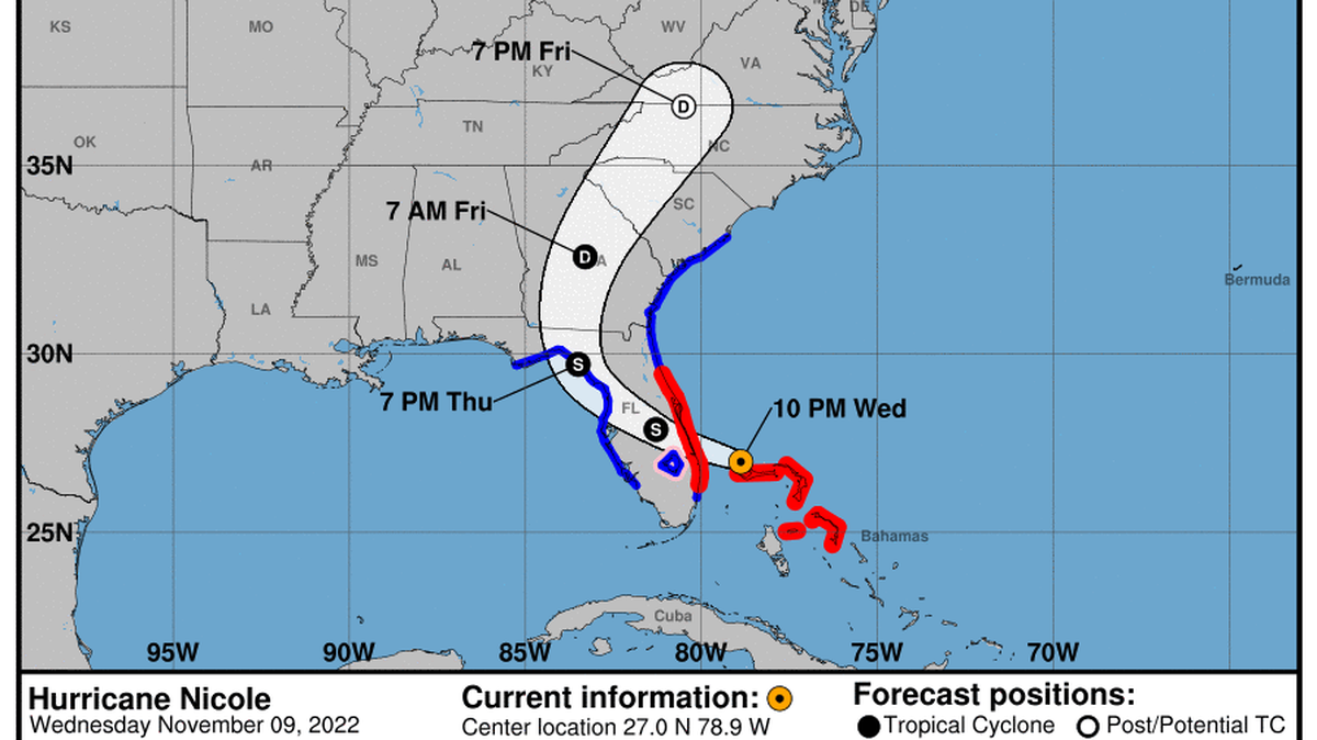 This graphic created by the National Weather Service/NCEP Weather Prediction Center (WPC) shows the projected path.
NATIONAL HURRICANE CENTER