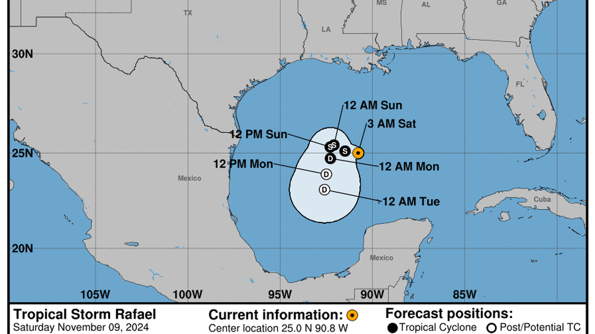 This graphic created by the National Weather Service/NCEP Weather Prediction Center (WPC) shows the projected path.
NATIONAL HURRICANE CENTER