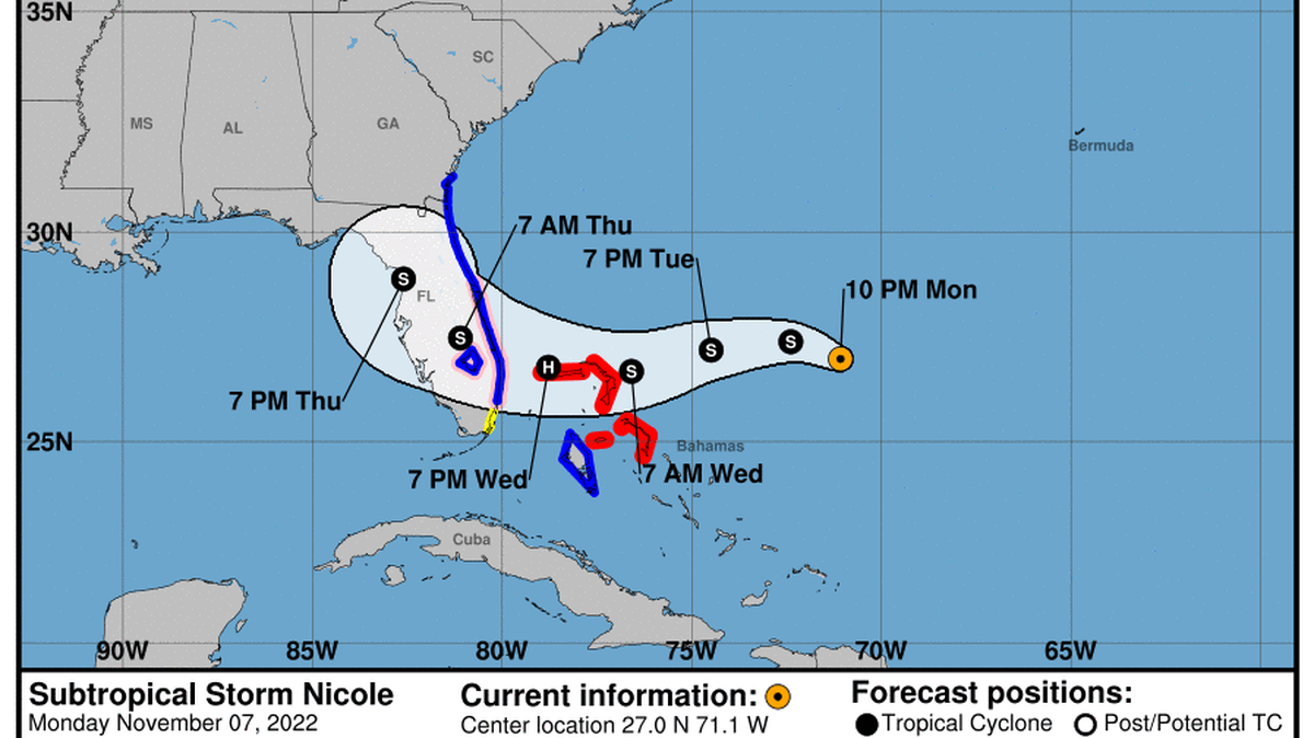 This graphic created by the National Weather Service/NCEP Weather Prediction Center (WPC) shows the projected path.
NATIONAL HURRICANE CENTER
