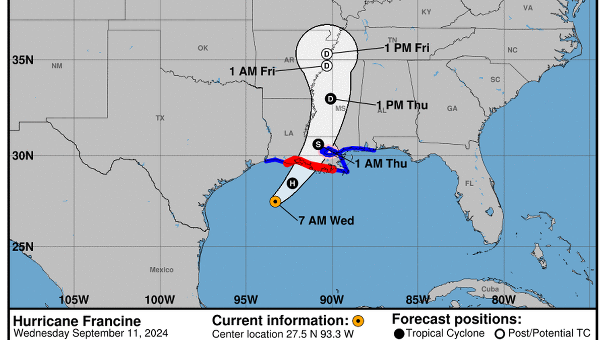 This graphic created by the National Weather Service/NCEP Weather Prediction Center (WPC) shows the projected path.
NATIONAL HURRICANE CENTER