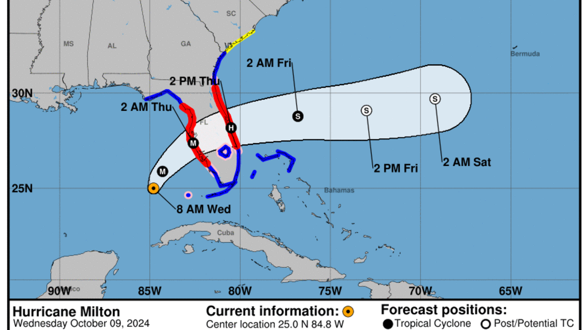 This graphic created by the National Weather Service/NCEP Weather Prediction Center (WPC) shows the projected path.
NATIONAL HURRICANE CENTER