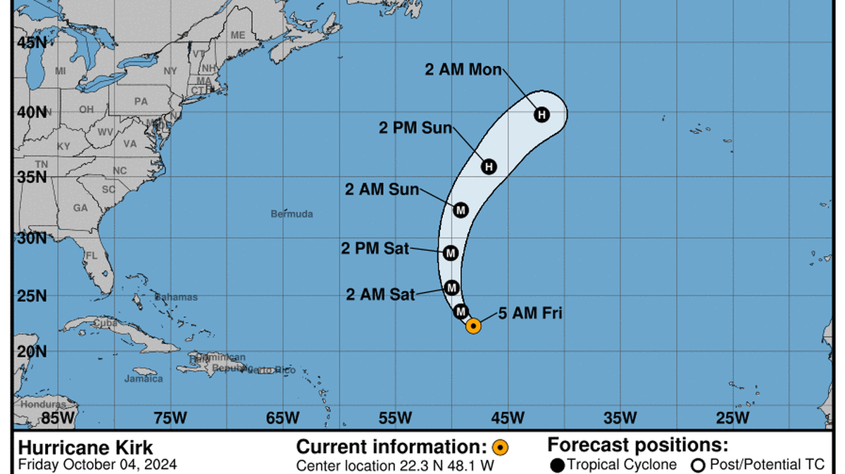 This graphic created by the National Weather Service/NCEP Weather Prediction Center (WPC) shows the projected path.
NATIONAL HURRICANE CENTER