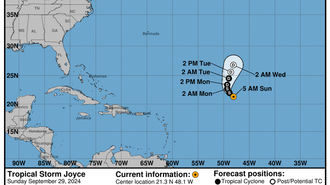 Progress report on Tropical Storm Joyce: Sunday, Sep 29 update from the NHC