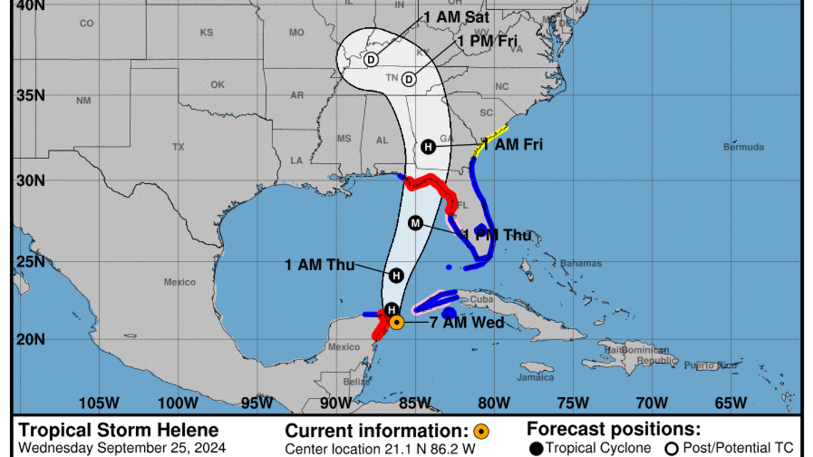 Wednesday, Sep 25 update from the NHC: Latest on Tropical Storm Helene