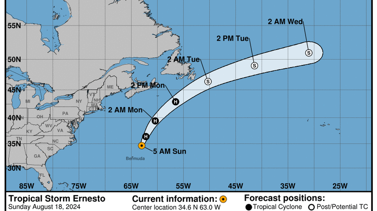 This graphic created by the National Weather Service/NCEP Weather Prediction Center (WPC) shows the projected path.
NATIONAL HURRICANE CENTER
