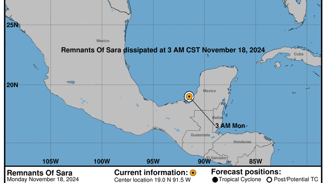 Remnants of Sara: Monday, Nov 18 status report from the National Hurricane Center