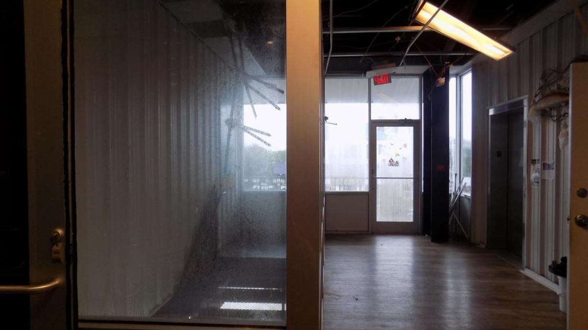 Damage to McElroy’s Harbor House Seafood Restaurant in Biloxi was confined to the elevator lobby. Hurricane Nate’s winds swirled through the open portion over the steps and tore down the ceiling. The restaurant should be back in business this week.