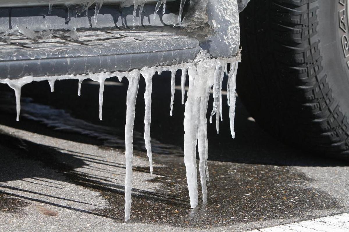 Icicles hang from a truck in Biloxi on Wednesday, Jan. 17, 2018, after frozen rain fell across South Mississippi overnight.