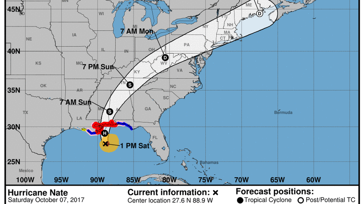 Hurricane Nate is set to make landfall late Saturday night.