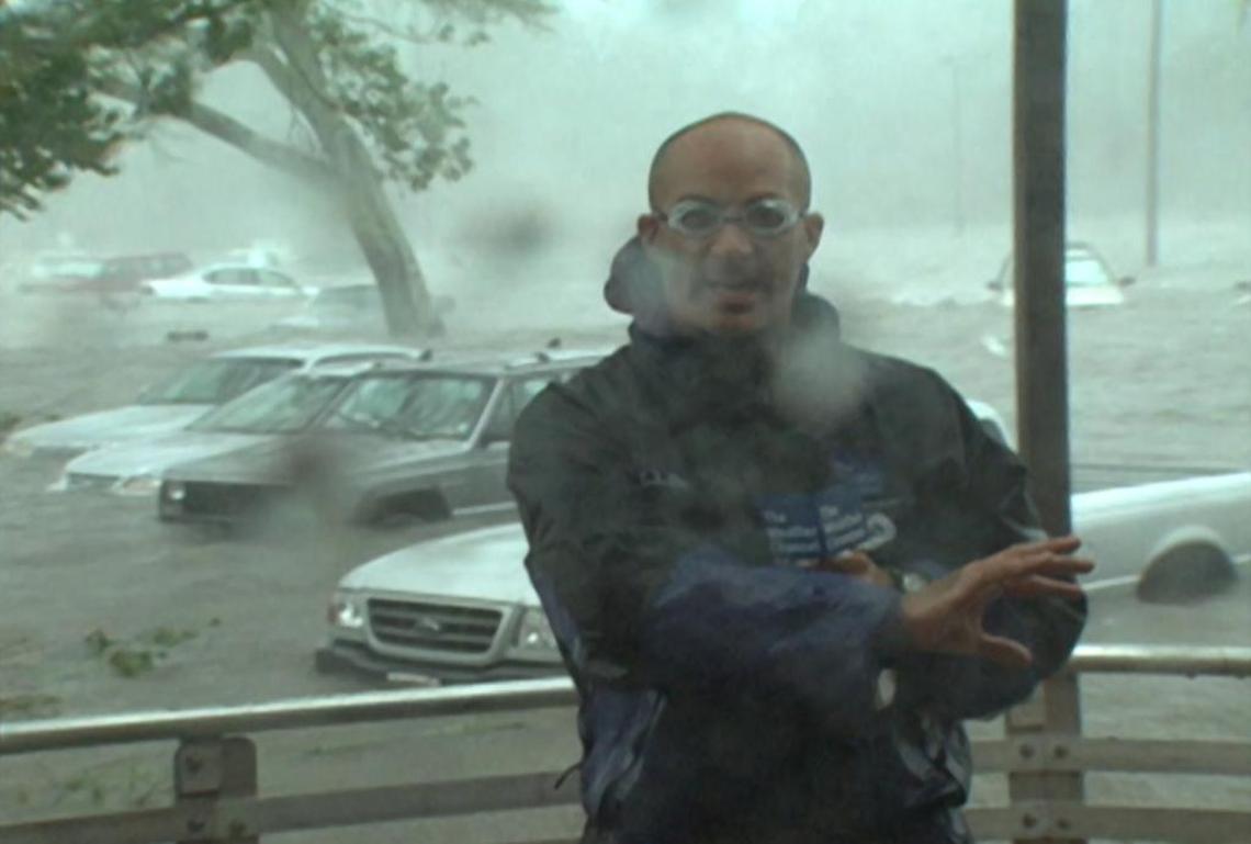 Jim Cantore reports for The Weather Channel at the Armed Forces Retirement Home in Gulfport during Hurricane Katrina in 2005. He returned to South Mississippi on the last day of hurricane season that year.