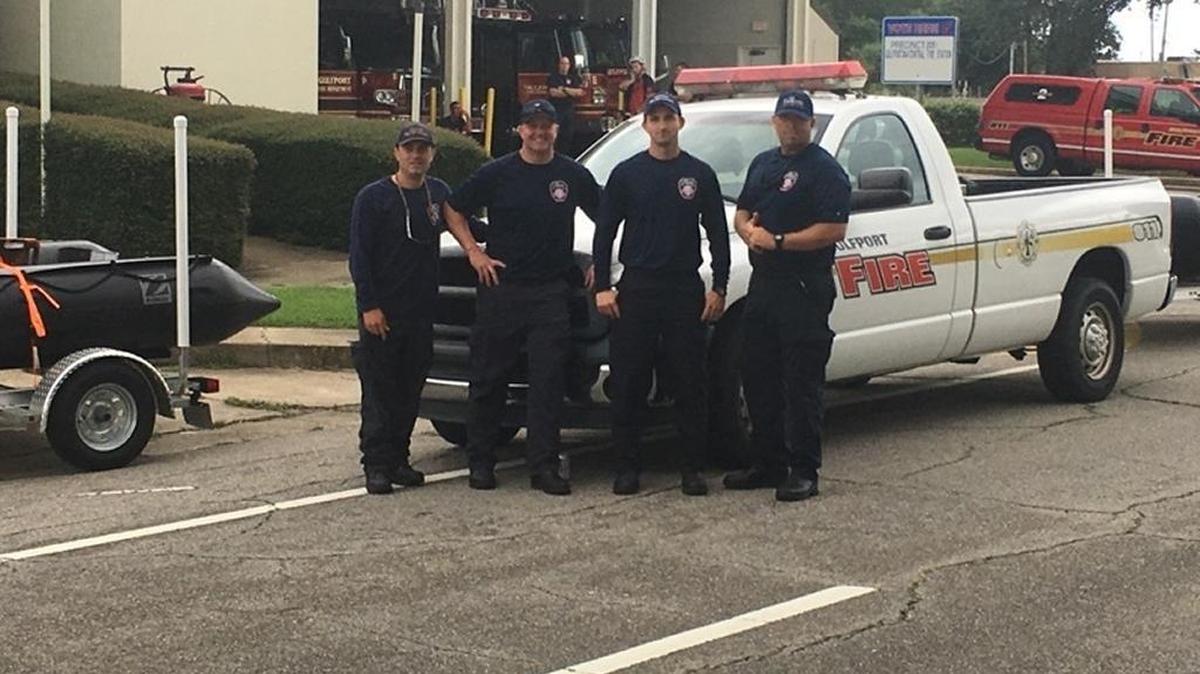 Gulfport firefighters prepare to leave for Baton Rouge to help rescue residents after days of torrential rain caused record-setting flooding in parts of Louisiana.