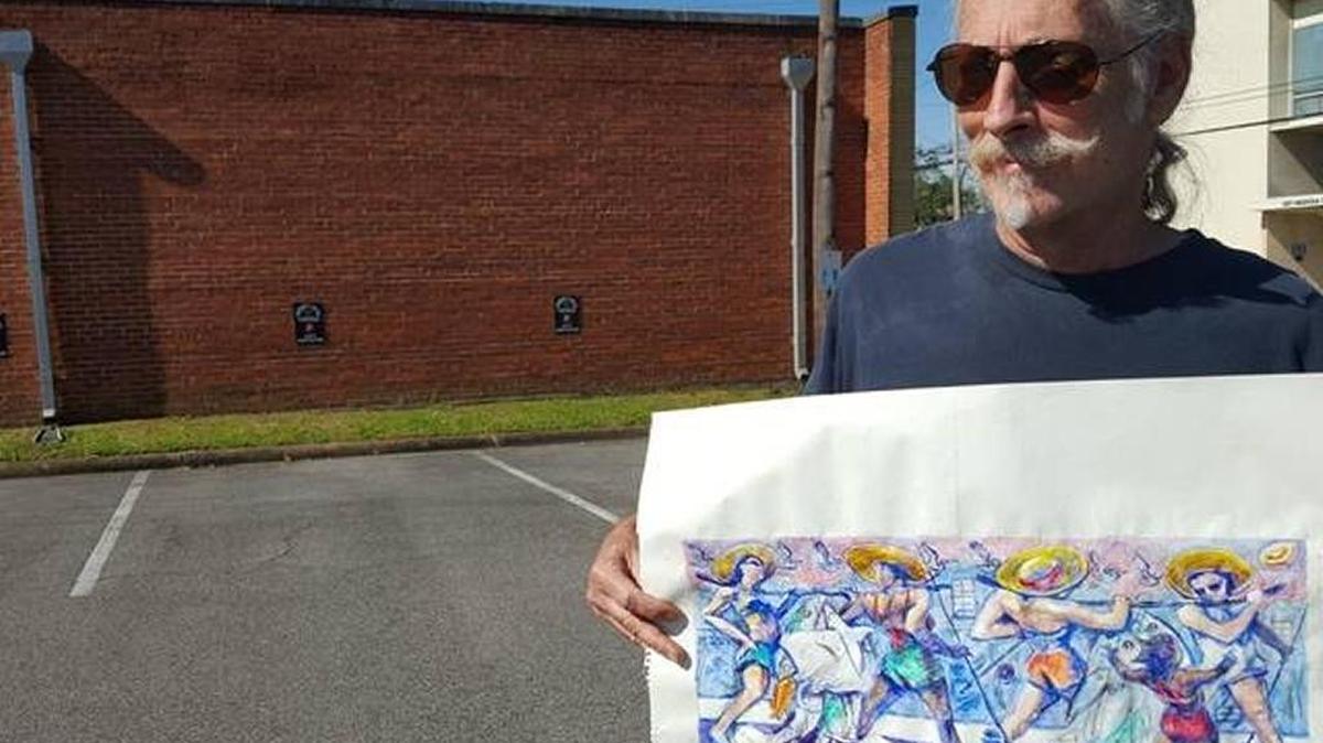 Alan Watson will paint this image, enlarged to 8 by 20 feet, on the north wall of City Hall, background.