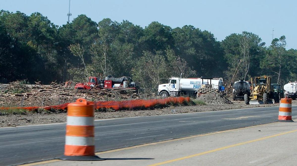 Loggers are cutting down trees in the median east of the Ocean Springs exit on Interstate 10.