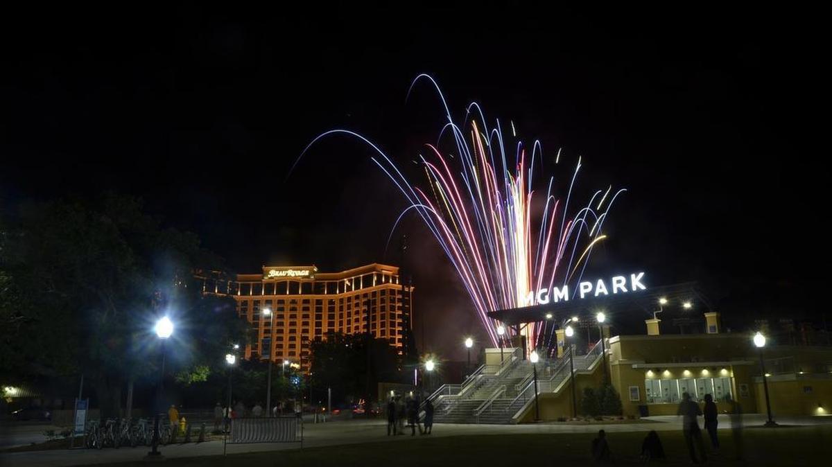 Fireworks light up MGM Park, home of the Biloxi Shuckers. A kicked-up show will follow the game with Mobile on July 3.