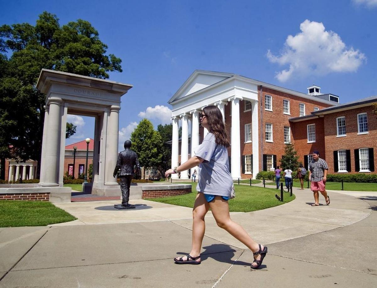 University of Mississippi students walk across campus in Oxford.